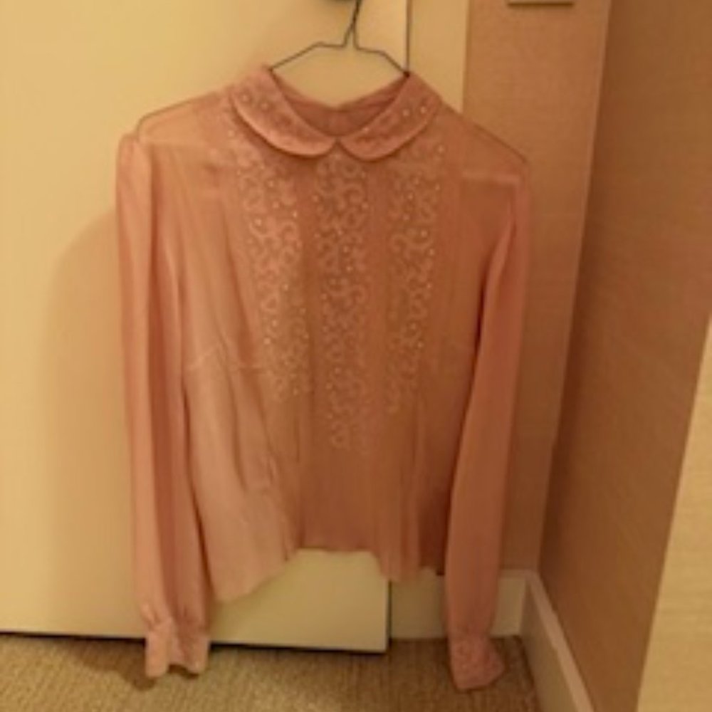 vintage silk and rayon pink embroidered blouse